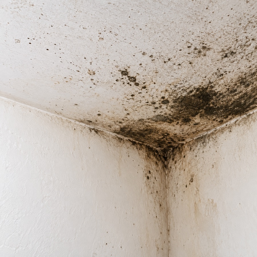 Macchie di muffa all’incrocio tra soffitto e parete